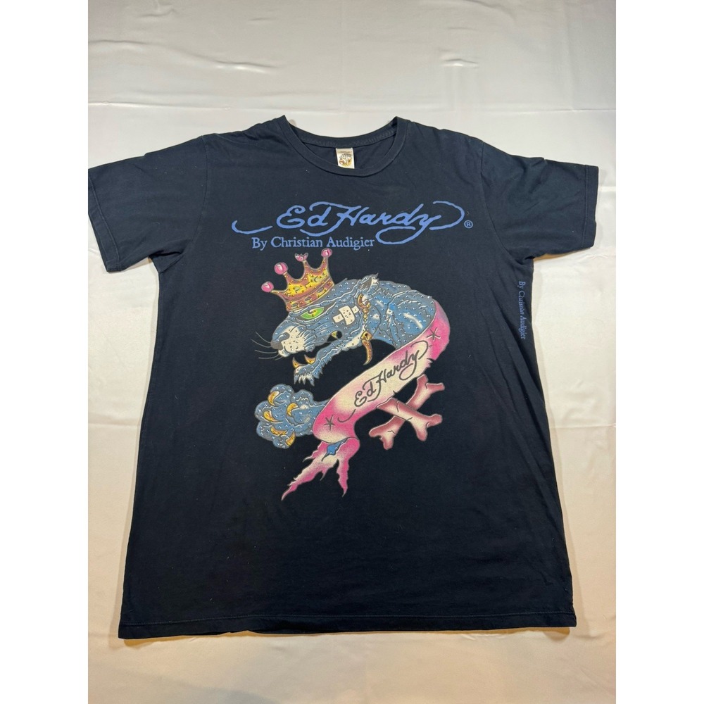 Ed Hardy By Christian Audigier T-Shirt Men's Large Black Graphic Print Vintage